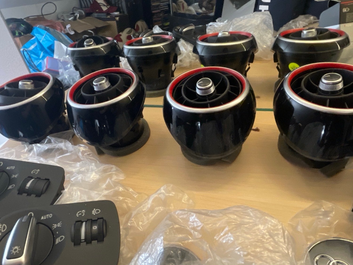 Originele Audi A1 luchtroosters - Zwart piano + rode ring, Ophalen of Verzenden, Gebruikt, Audi