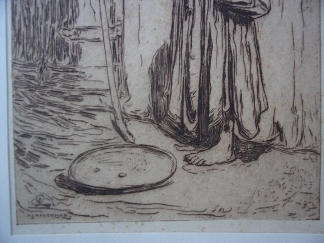 Haverman, H.J.- Ets. Blinde bedelaar te Algiers, ongedateerd, Antiek en Kunst, 28 cm, Dagelijks leven, Ets, Ophalen of Verzenden