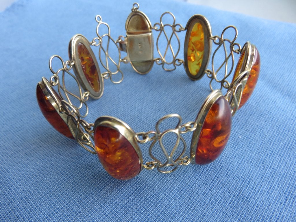Open armband met barnsteen in 8 karaat goud - 20e eeuw, Ophalen of Verzenden, Gebruikt, Goud, Goud