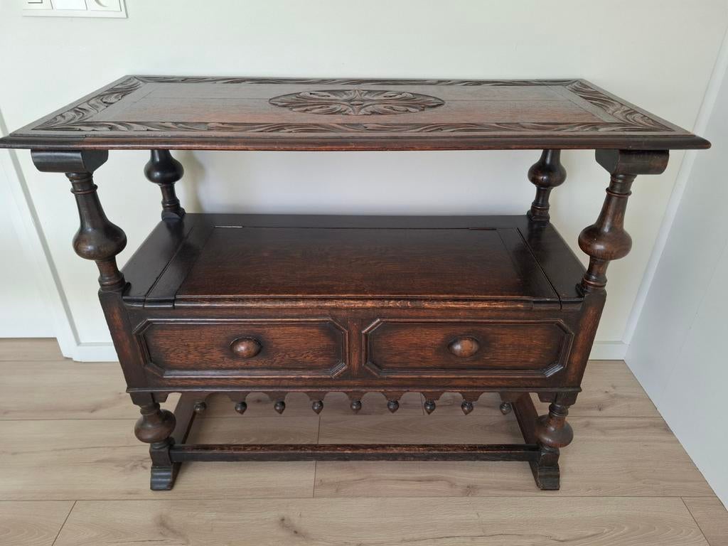 Houten kasteelbank, sidetable., Huis en Inrichting, Tafels | Sidetables, 25 tot 50 cm, 200 cm of meer, Rechthoekig, Ophalen