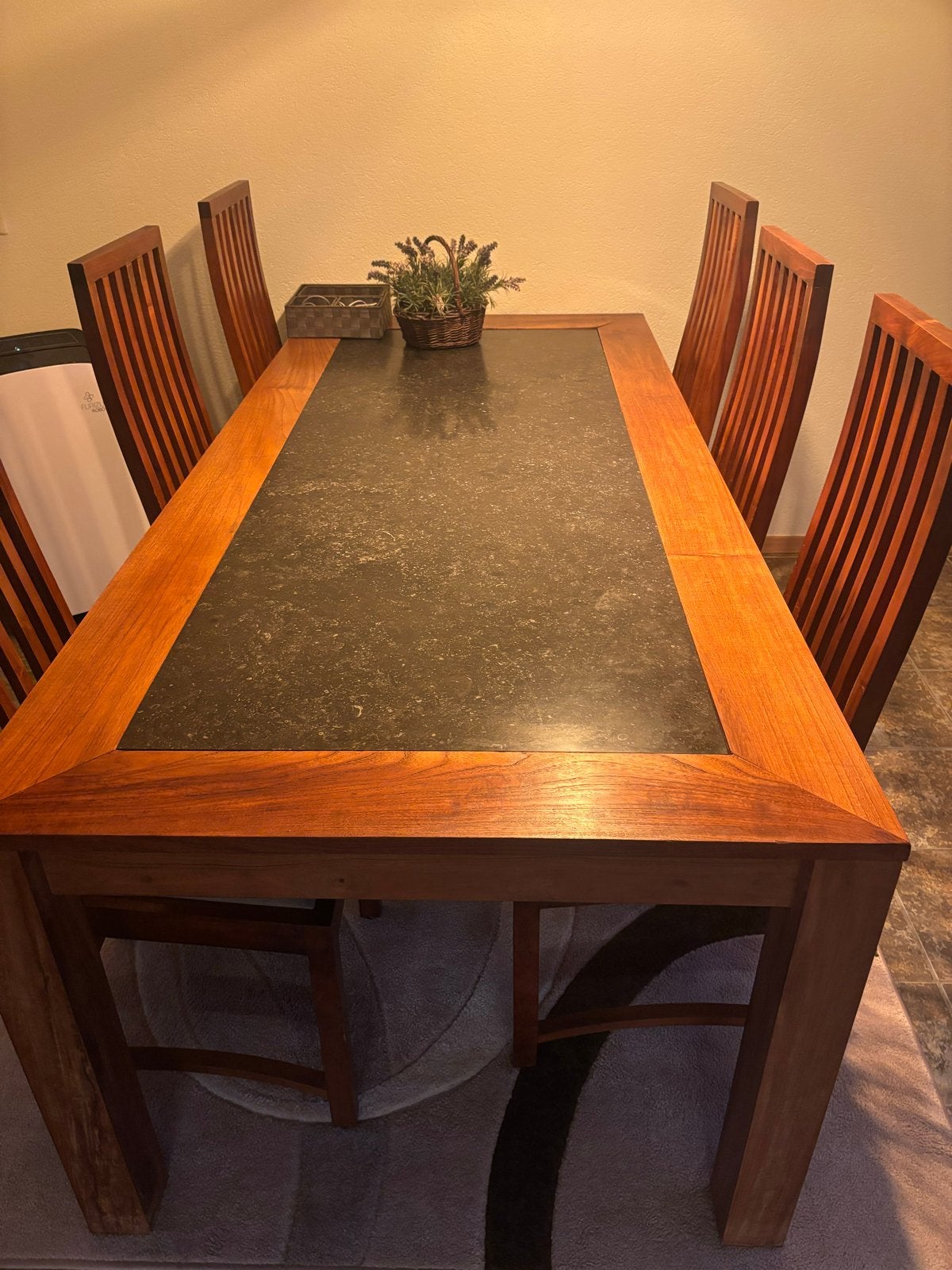 Massieve houten eettafel met 6 stoelen, Ophalen, Gebruikt, Teakhout, 200 cm of meer