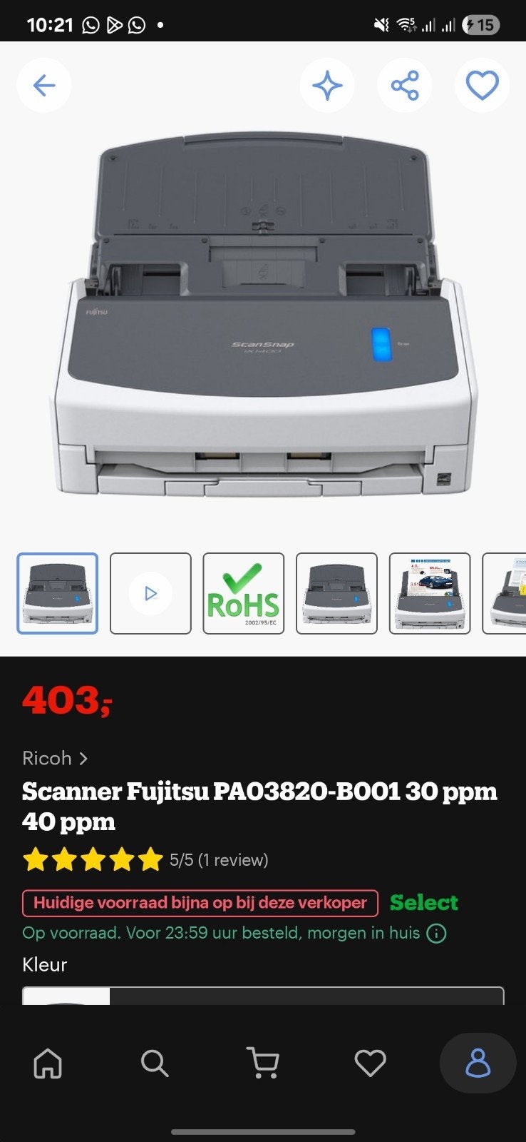 Nieuwe ScanSnap Fujitsu PA03820-B001 documentscanner, Computers en Software, Ophalen of Verzenden, Nieuw, Documentscanner, Fujitsu