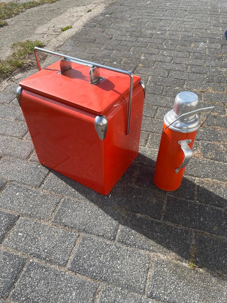Retro Koelbox met Thermosfles - Oranje Vintage Set, Ophalen of Verzenden, Gebruikt, Koelbox, Koelelement
