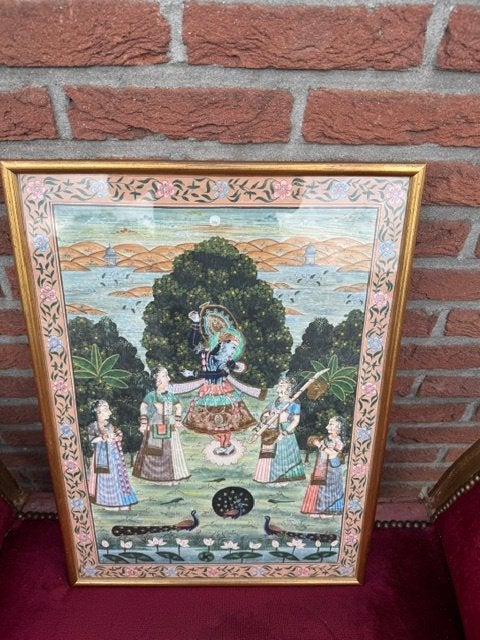 oude Indiase schildering, Krishna en Gopi's, Antiek en Kunst, Kunst | Schilderijen | Klassiek, Portret of Personen, Ophalen of Verzenden