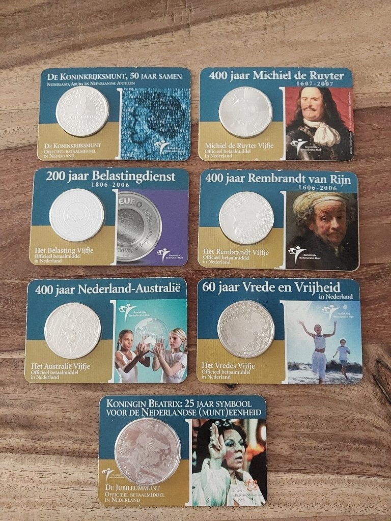 Nederlandse coincardmunten 7 stuks zilver, Koningin Beatrix, Zilver, Euro's, Verzenden
