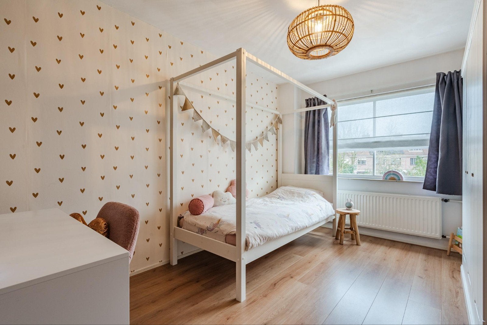 Eenpersoons hemelbed - Wit houten frame, Huis en Inrichting, Slaapkamer | Bedden, Ophalen, 90 cm, Eenpersoons, Wit