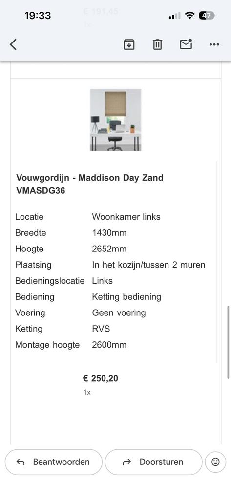 Vouwgordijnen zandkleur Veneta, Ophalen