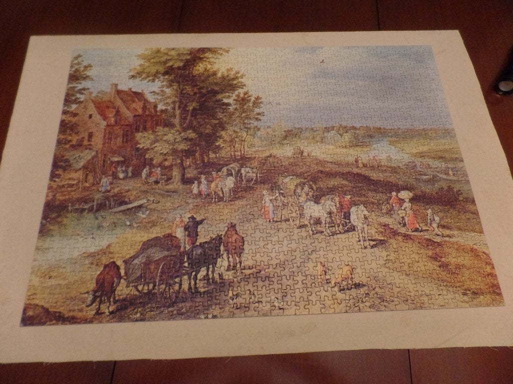 Puzzel schilderij Het dorp Breughel 1000 stukjes, Ophalen of Verzenden, 500 t/m 1500 stukjes, Gebruikt, Legpuzzel