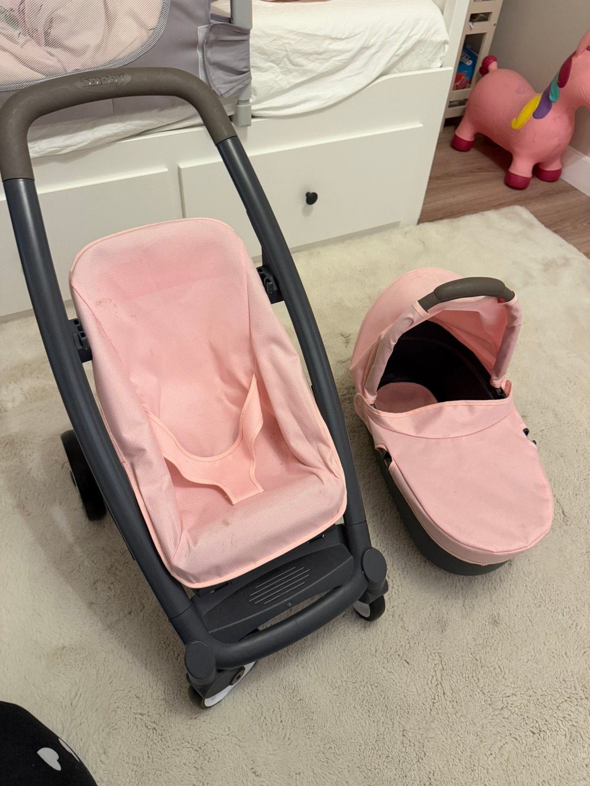 3 in 1 poppenwagen / merk : smoby quinny, Ophalen, Zo goed als nieuw, Babypop