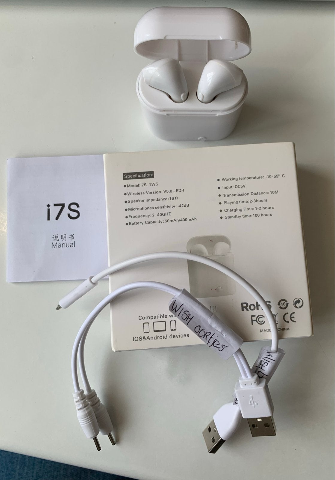 i7S TWS Draadloze Oortjes met Oplaadcase - Wit, Overige merken, In-ear, Bluetooth, Nieuw