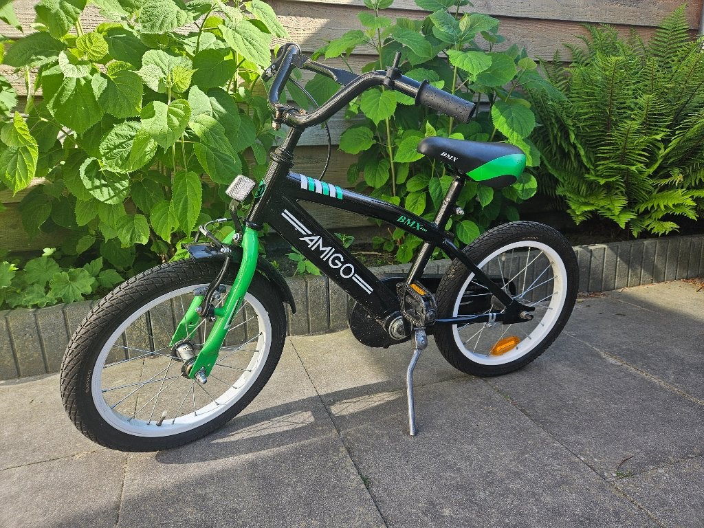Amigo BMX kinderfiets - Zwart/Groen, Ophalen, Velgrem, Amigo, 16 tot 20 inch