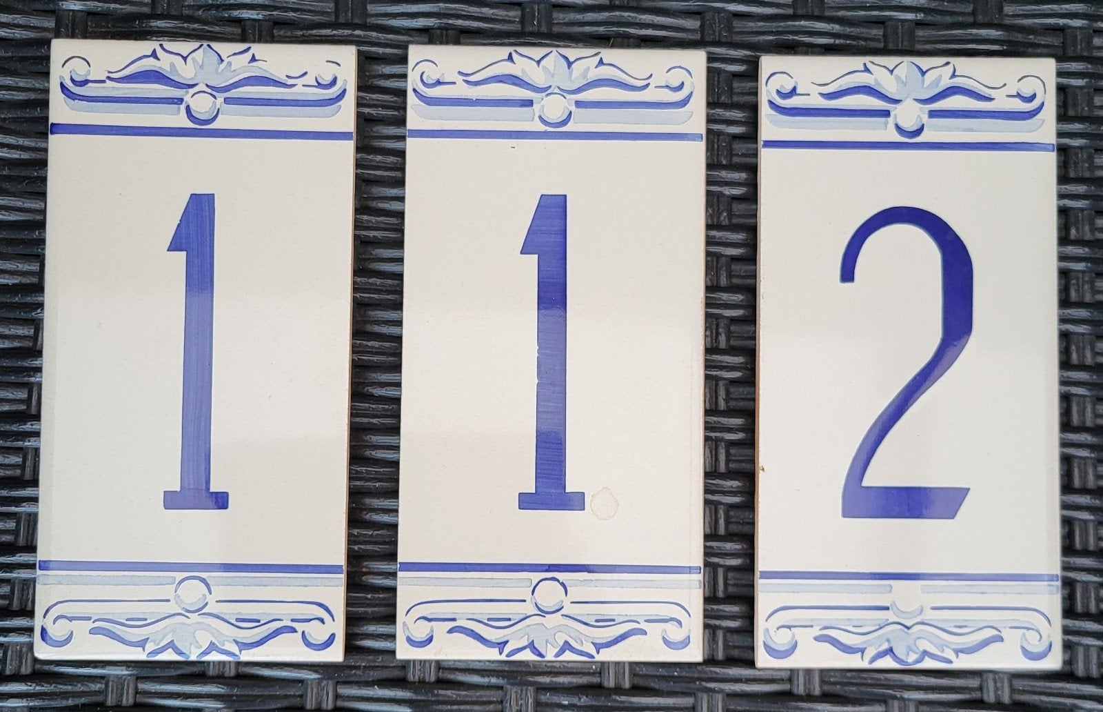 Set van 3 Portugese Azulejo huisnummer tegels 112, 121, 211, Ophalen, Oosters, Meerkleurig, Nieuw