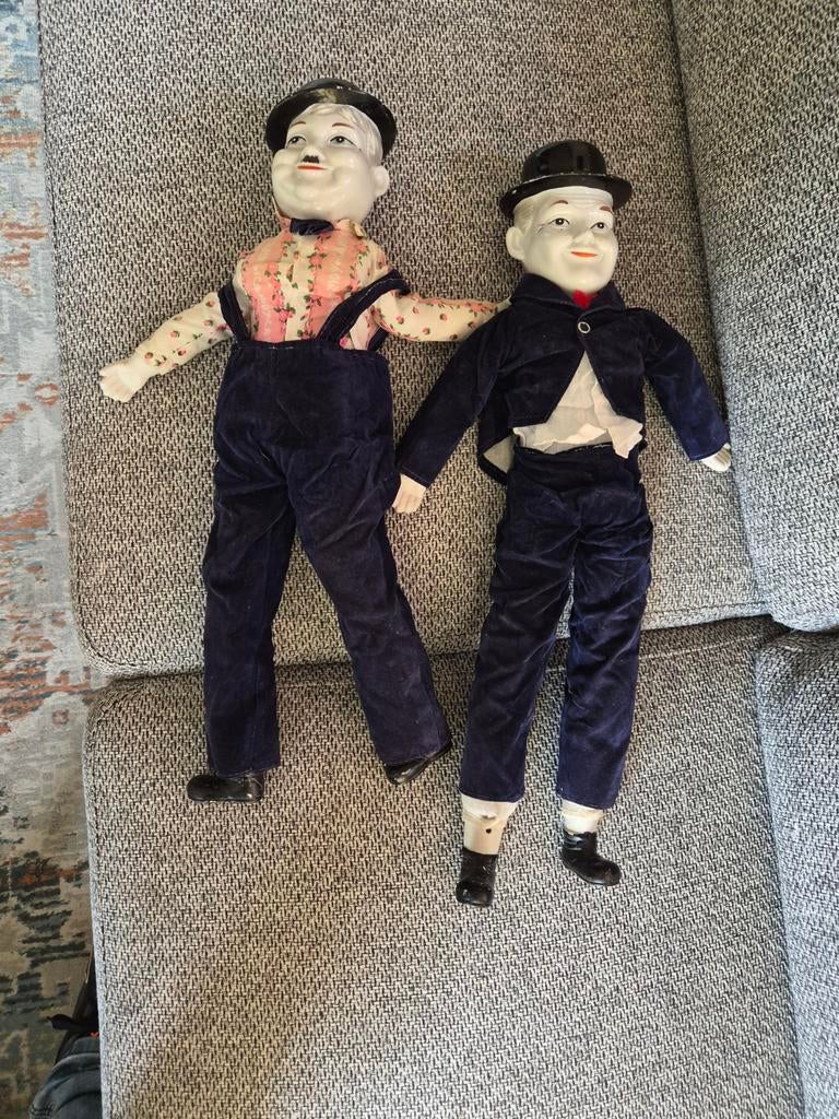 Vintage Laurel & Hardy Poppen - porselein, Ophalen of Verzenden, Gebruikt