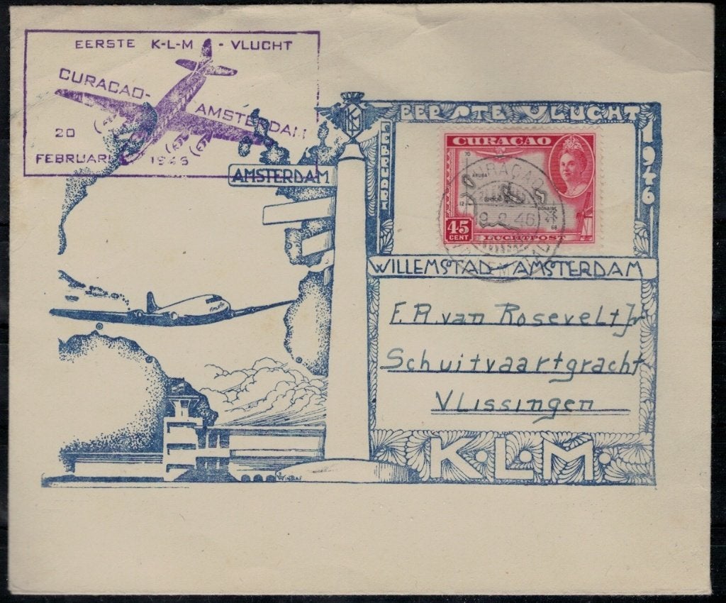 F49 Klm vlucht Curacao-Nederland, Verzenden, Gestempeld