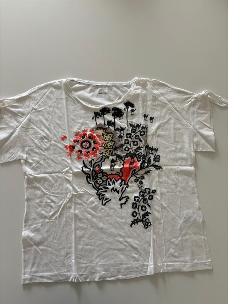 Marccain T-shirt maat 40 met borduursels, Maat 38/40 (M), Wit, Ophalen of Verzenden, Zo goed als nieuw