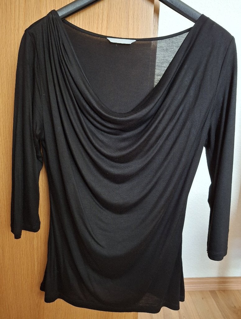 Zwart shirt met waterval hals driekwart mouw maat M, Maat 38/40 (M), H&M, Zwart, Ophalen of Verzenden