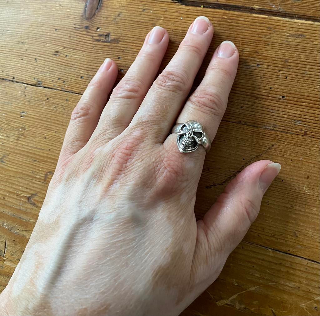 Skull ring, zilver 925, maat 19.3, Sieraden, Tassen en Uiterlijk, Ringen, Ophalen of Verzenden, Zo goed als nieuw, 19 tot 20, Zilver