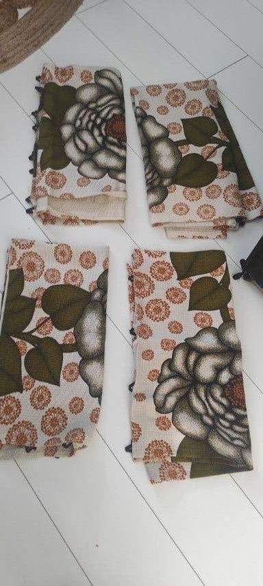 Vintage gordijnen beige groen oranje bloemen 4x, Overige merken, Ophalen of Verzenden, Zo goed als nieuw, Groen