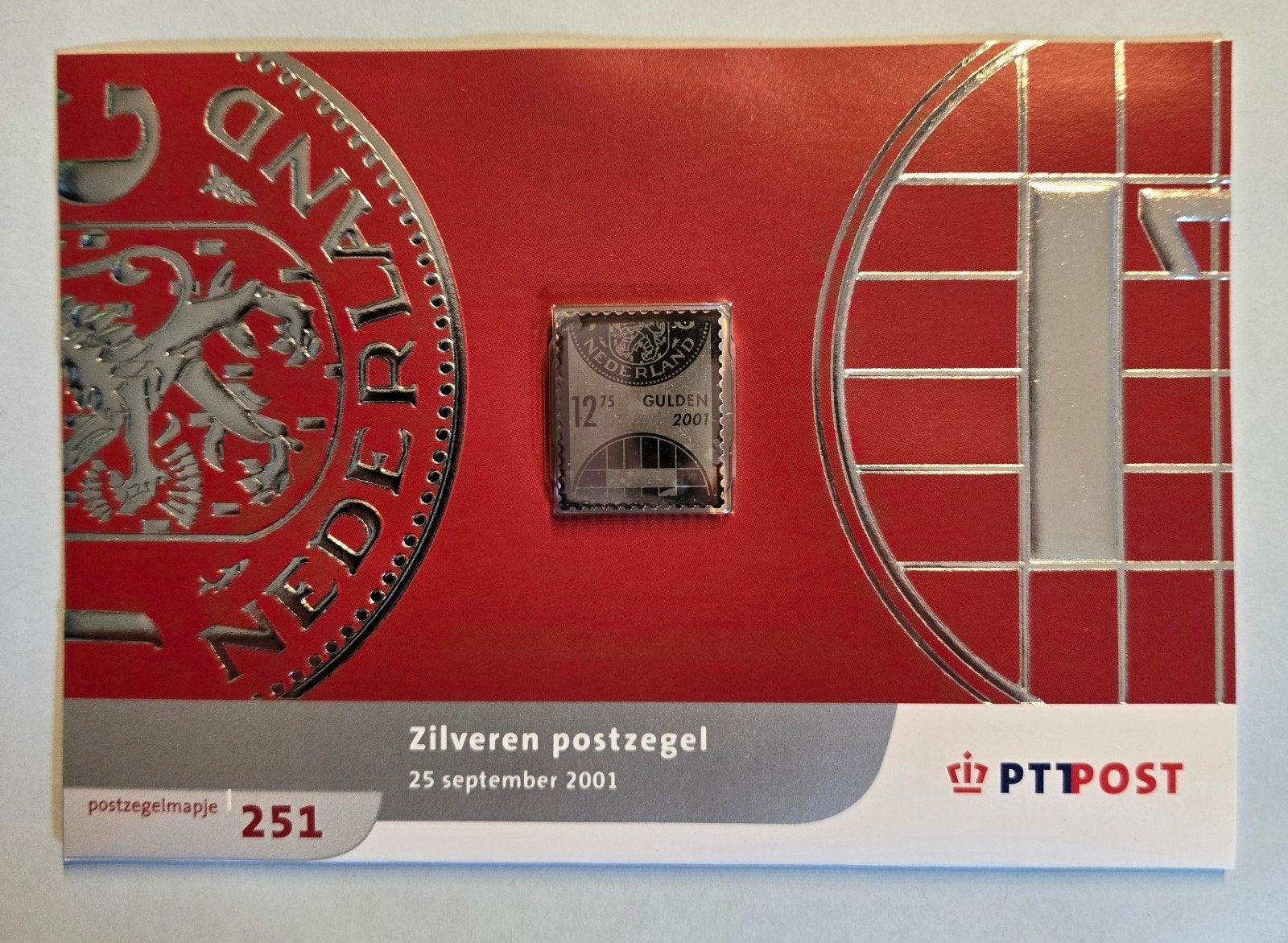 Zilveren postzegel PTT Post 25 september 2001, Postzegels en Munten, Ophalen of Verzenden