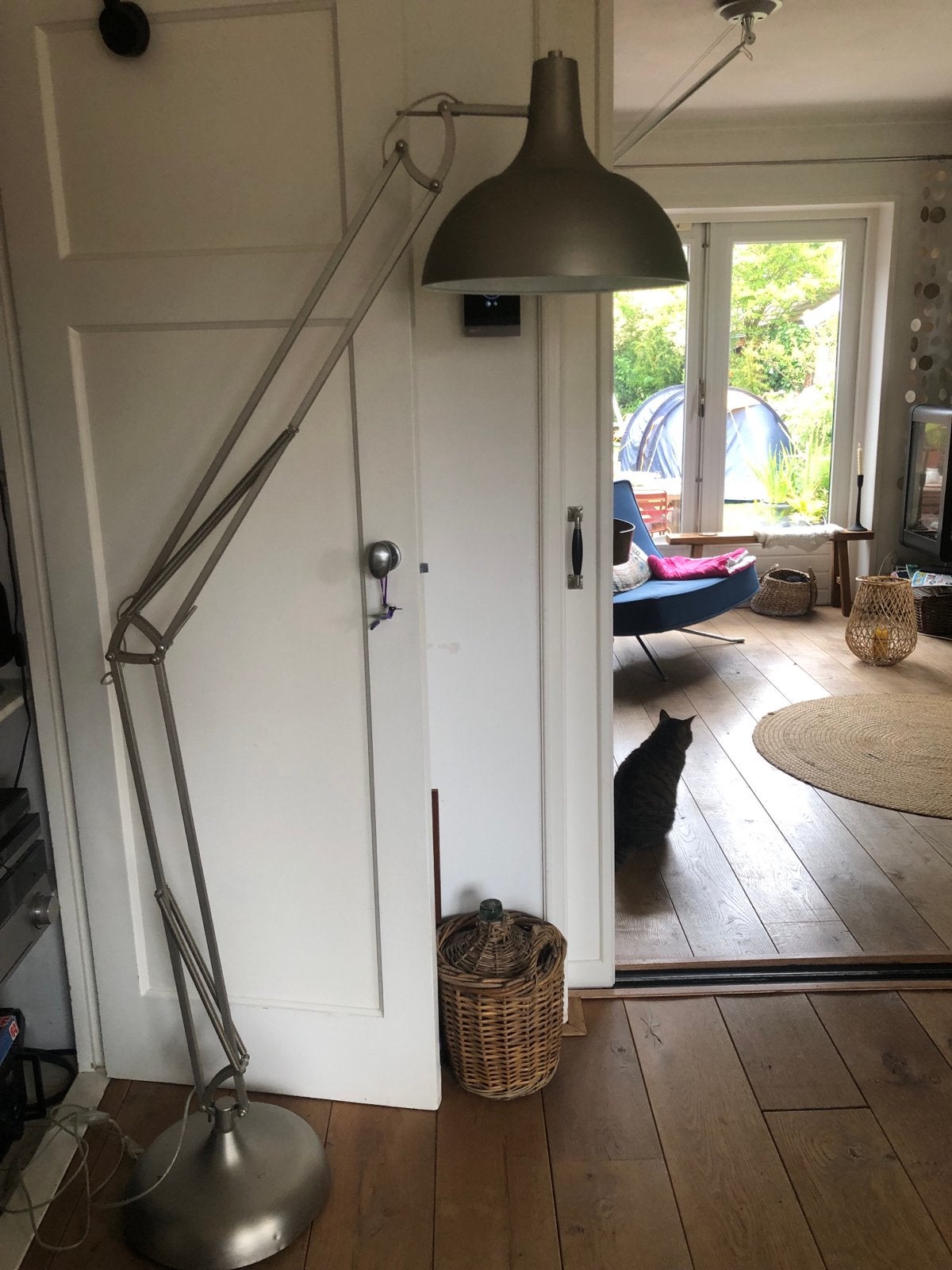 Grote industriële vloerlamp, verstelbaar, Huis en Inrichting, Lampen | Vloerlampen, Ophalen, Gebruikt, 200 cm of meer, E27 (groot)