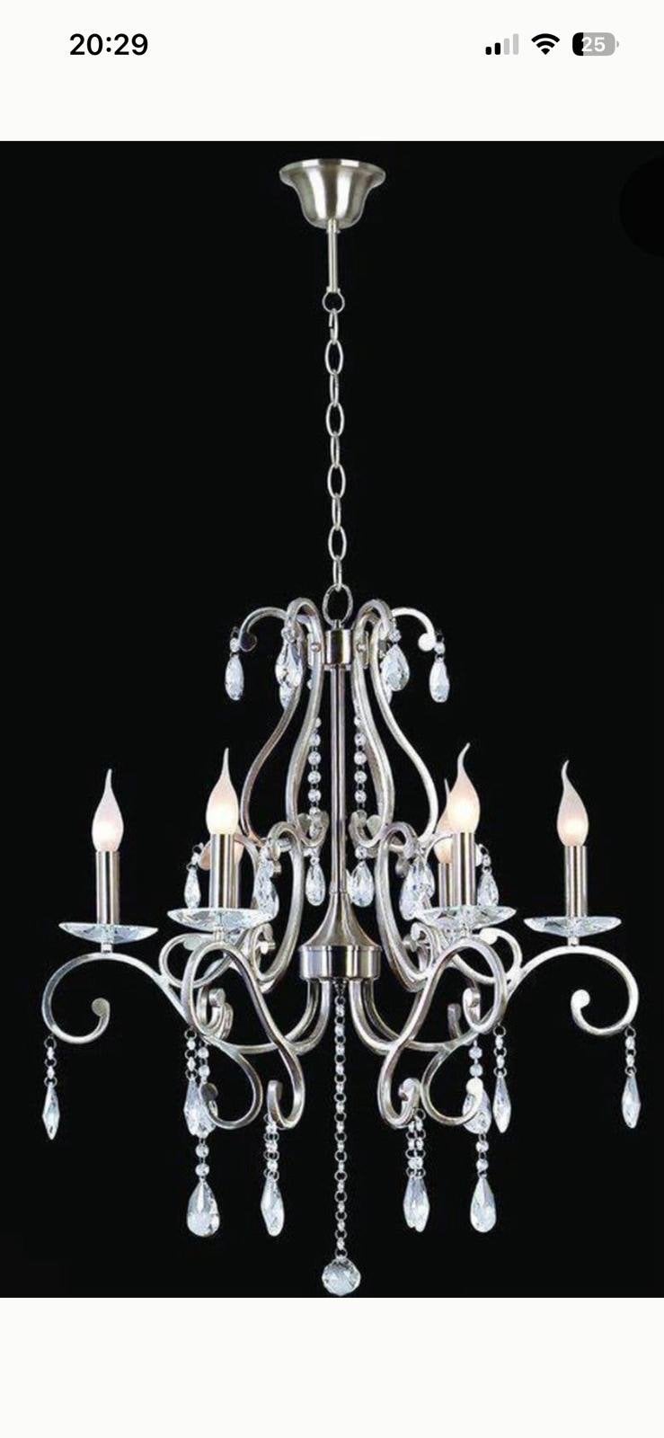Elegante Kroonluchter met Kristallen - 5-arms, Huis en Inrichting, Ophalen of Verzenden, Zo goed als nieuw, Metaal, E14 (klein)