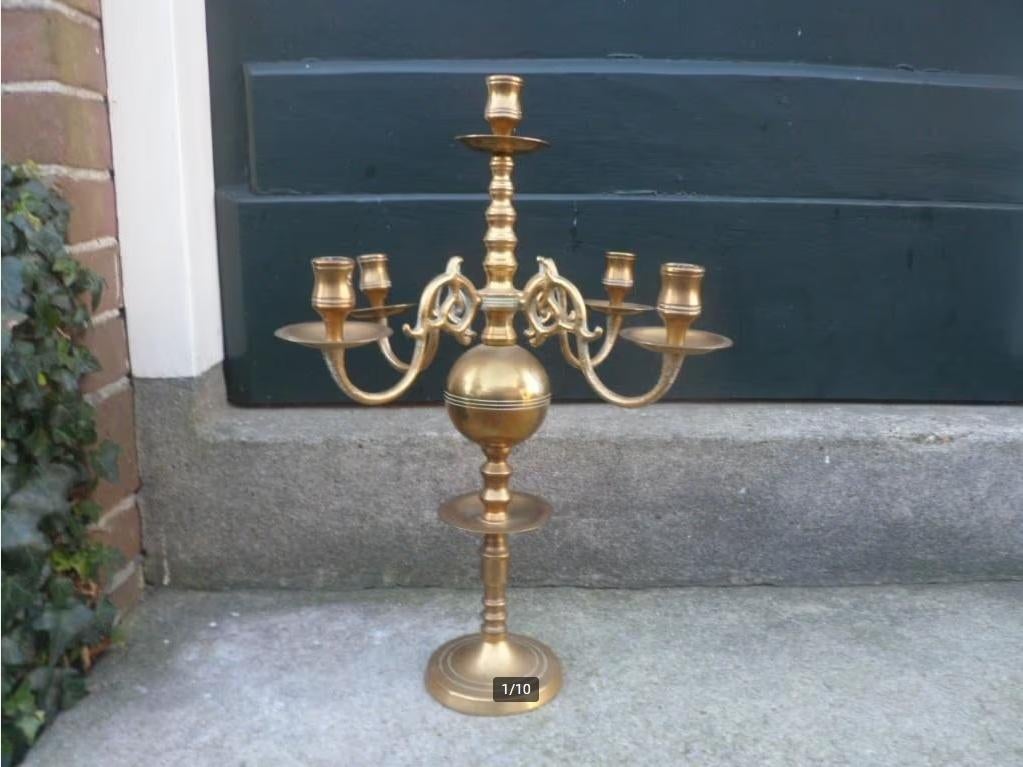 Koperen KANDELAAR messing 5 lichts kandelaber 45 cm hoog, Ophalen of Verzenden, Koper of Brons