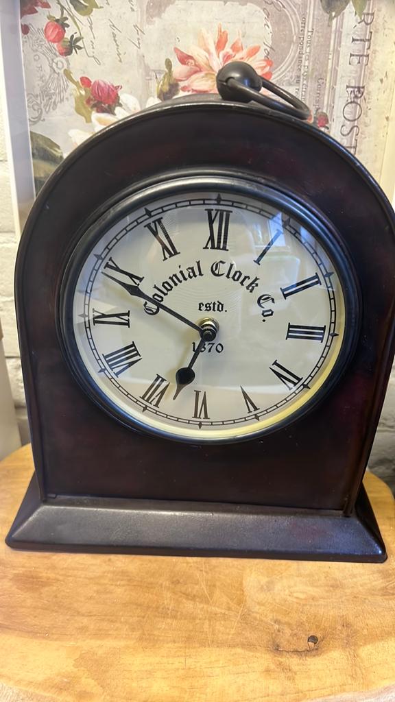 Te koop mooie grote zinken tafel klok, Ophalen, Zo goed als nieuw, Wekker of Tafelklok