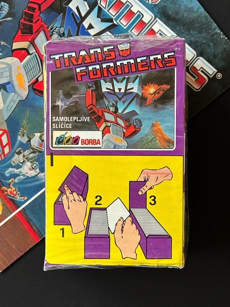 Transformers 1991 box 100 stickerpakjes en leeg Panini album, Ophalen of Verzenden, Zo goed als nieuw, Meerdere stickers