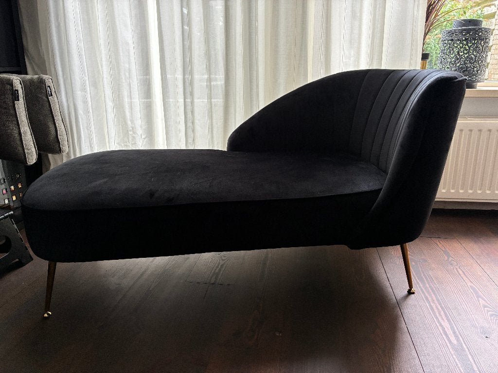 Chaise Longue Divan Sofa bankje zwart fluweel 132x72x74cm, Huis en Inrichting, Ophalen, Minder dan 75 cm, Tweepersoons, Zo goed als nieuw