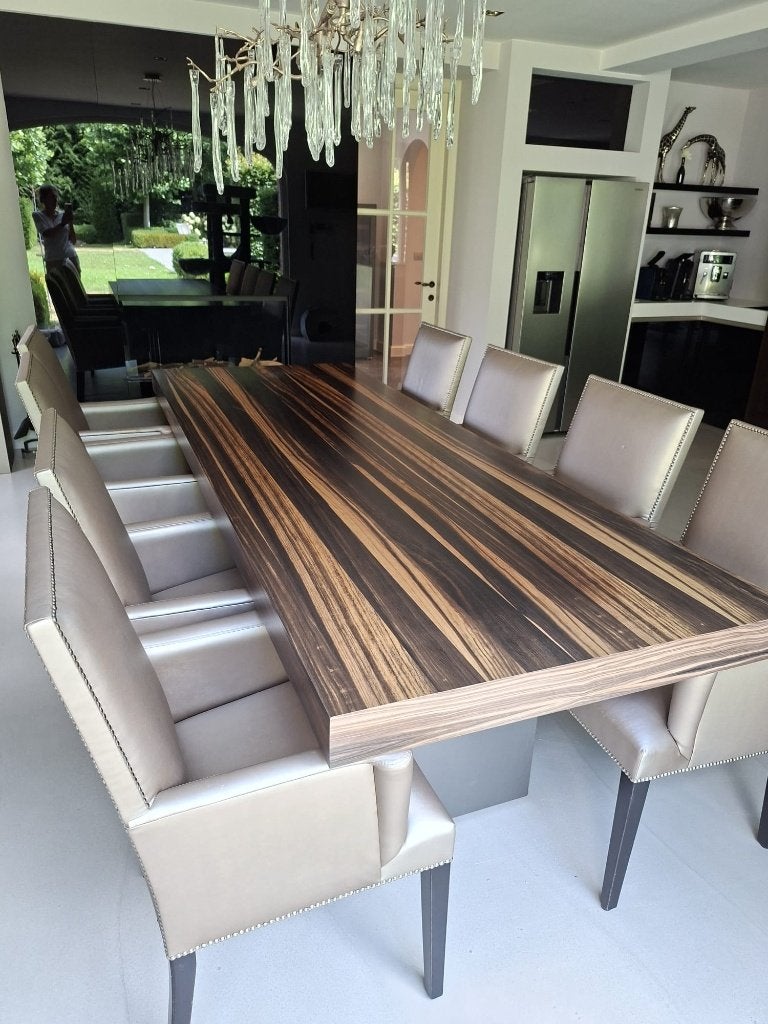 Eric Kuster eetkamertafel + 12 stoelen, Ophalen, Overige materialen, Gebruikt, 200 cm of meer