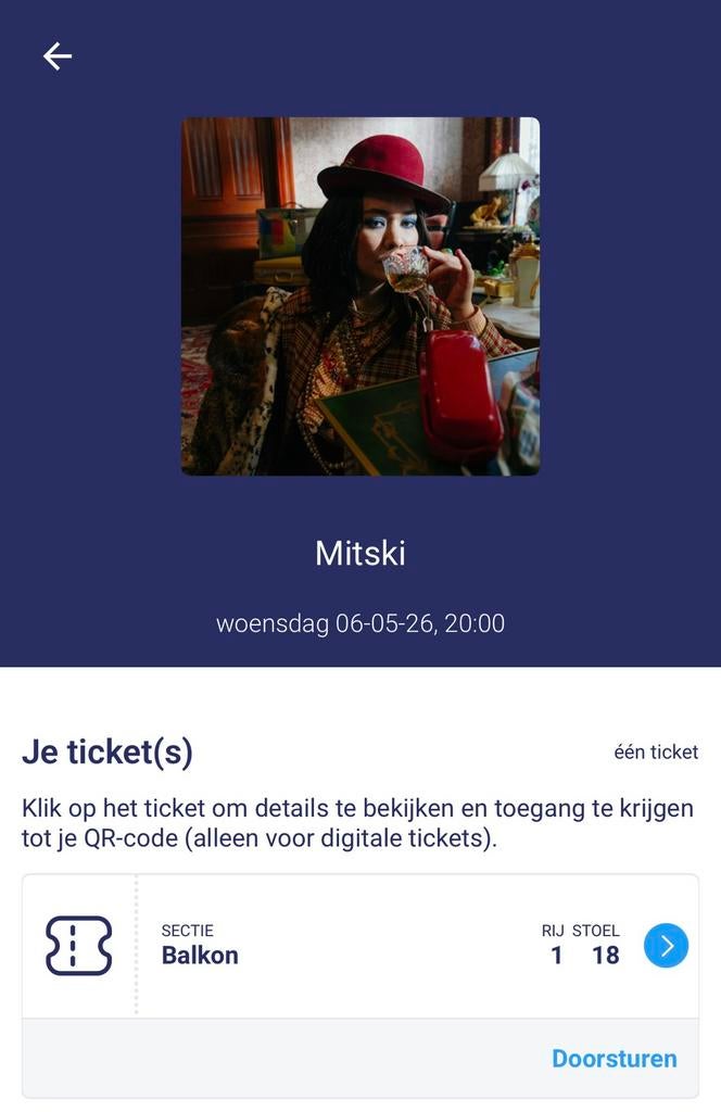 Mitski ticket 6 mei afas live - Balkon (zitplek), Eén persoon, Mei