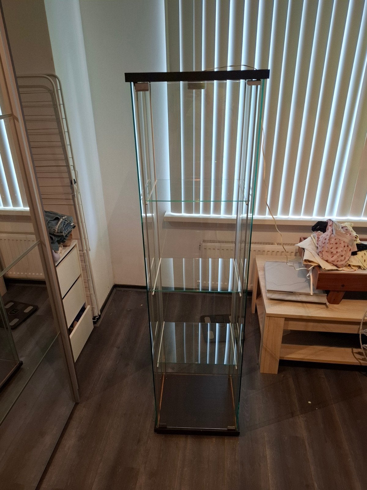 Glazen vitrinekast met verlichting, Ophalen, Minder dan 50 cm, Glas, Modern