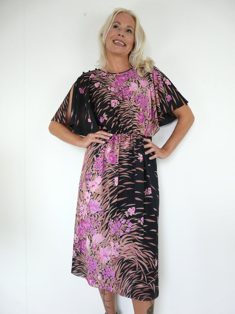 *Abfab Vintage 70's Jurk 40*, Maat 38/40 (M), Zwart, Ophalen of Verzenden, Zo goed als nieuw