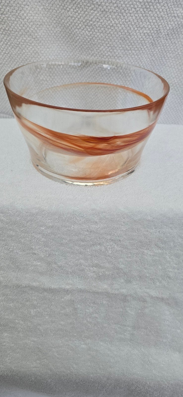 Vintage Glazen Schaal met Oranje Swirl / Werveling | Mid-Ce, Ophalen of Verzenden, Zo goed als nieuw, Rond, Glas