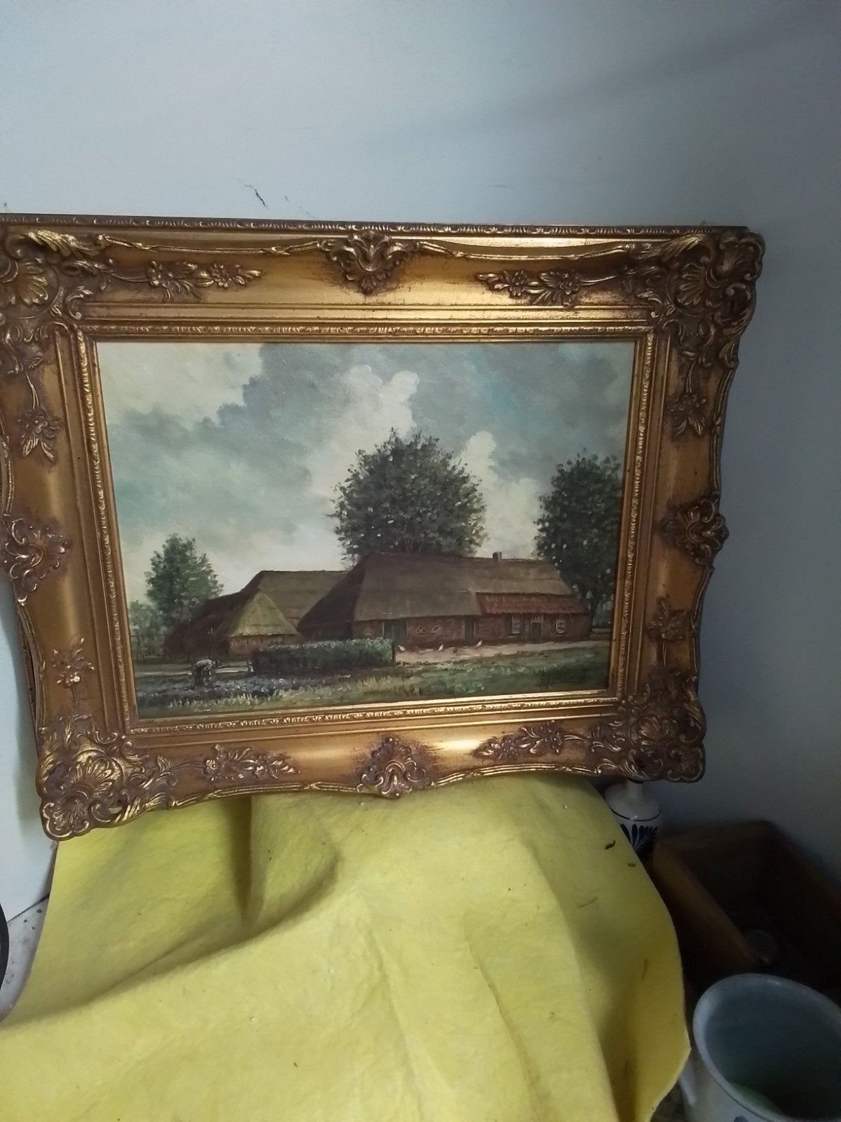 15816) mooi oud schilderij  boeren leven gesigneerd G Guntli, Antiek en Kunst, Ophalen of Verzenden