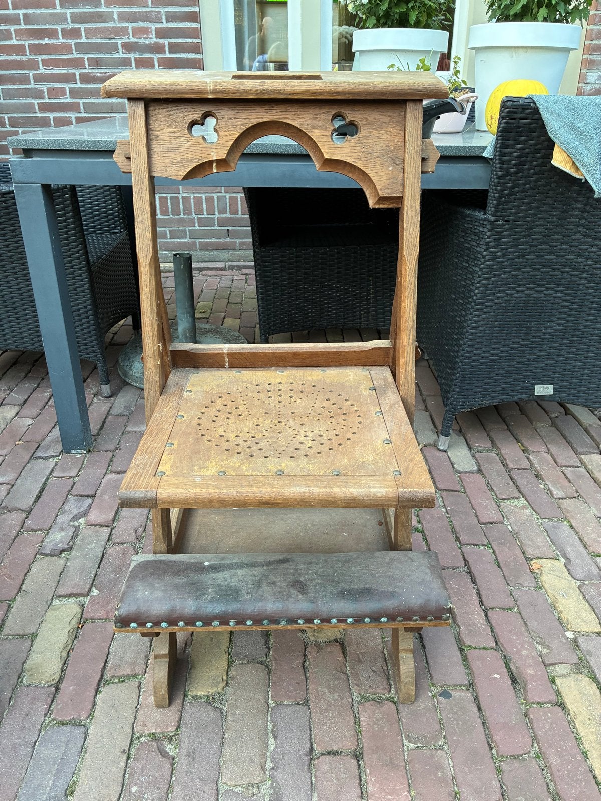 Antieke bidstoel / knielbank van eikenhout, Antiek en Kunst, Ophalen