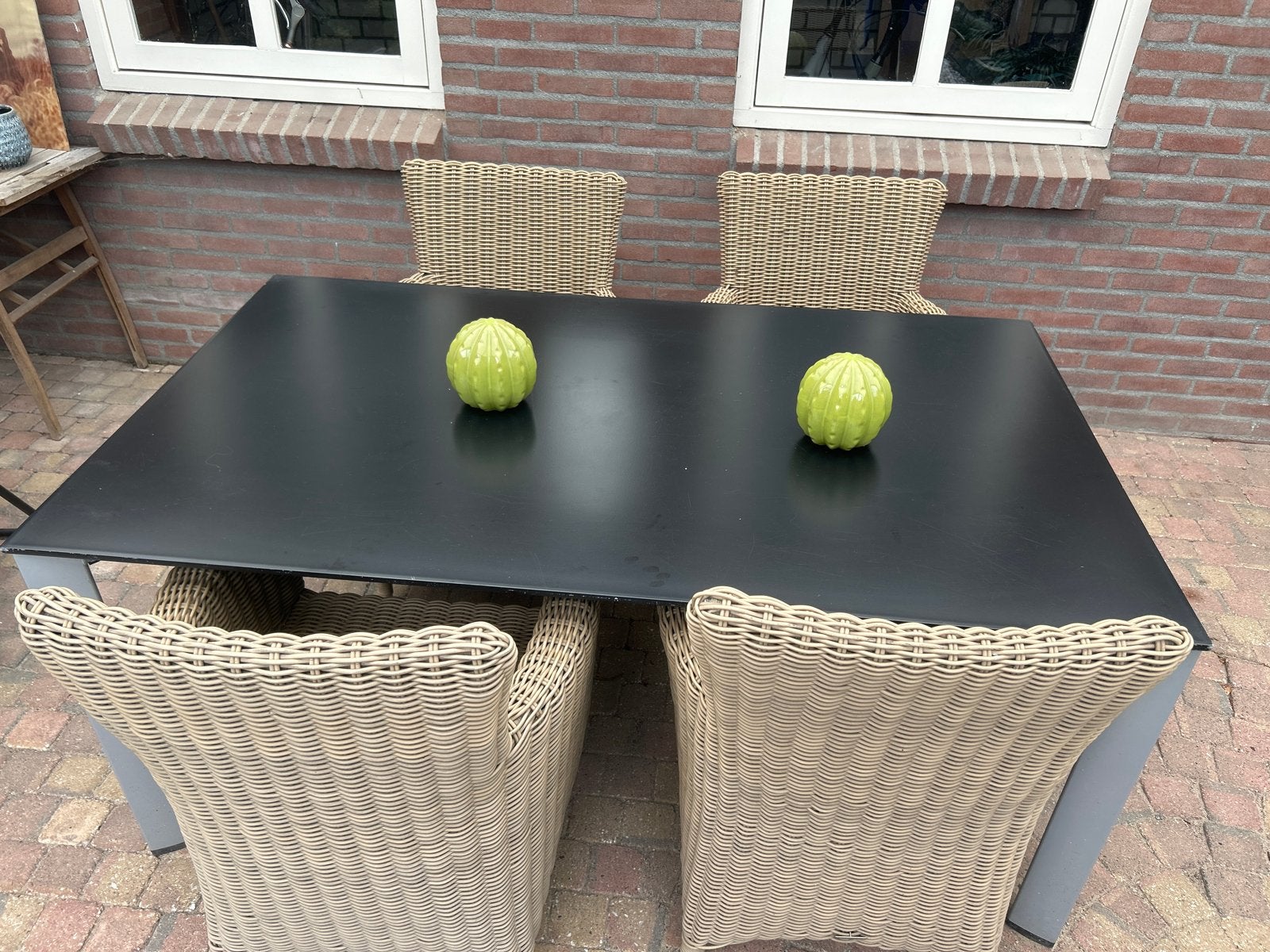 Tuinset met 4 stoelen en rechthoekige tafel, Tuin en Terras, Ophalen of Verzenden, Gebruikt, Rechthoekig, Wicker