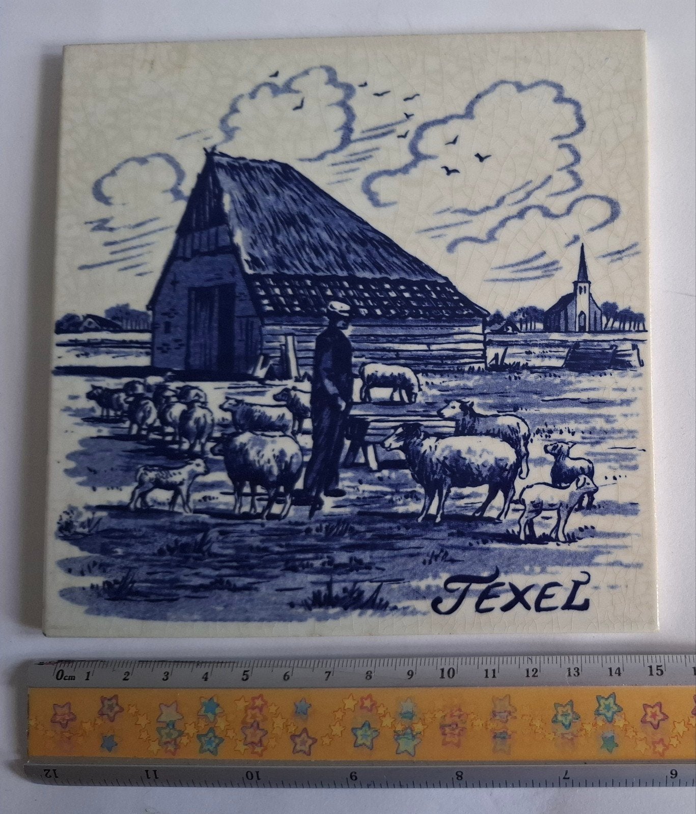 Texel. Schapenboetje. Mosa Tegel. 15 bij 15 cm. € 10,--, Antiek en Kunst, Ophalen of Verzenden
