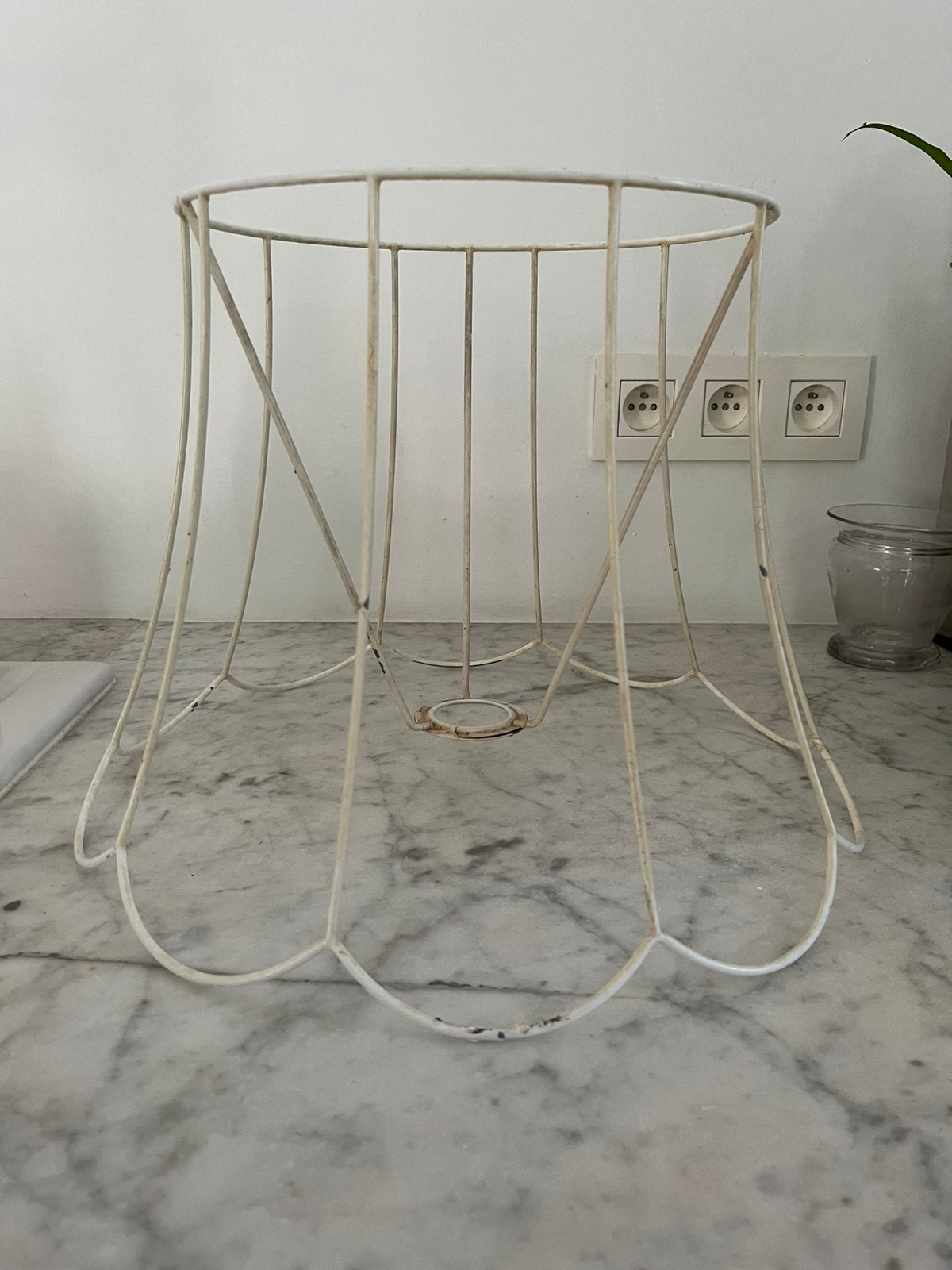 RETRO VINTAGE LAMPENKAP FRAME DRAAD MODEL LAMP, Huis en Inrichting, Lampen | Lampenkappen, Metaal, Gebruikt, Tafellamp, Wit