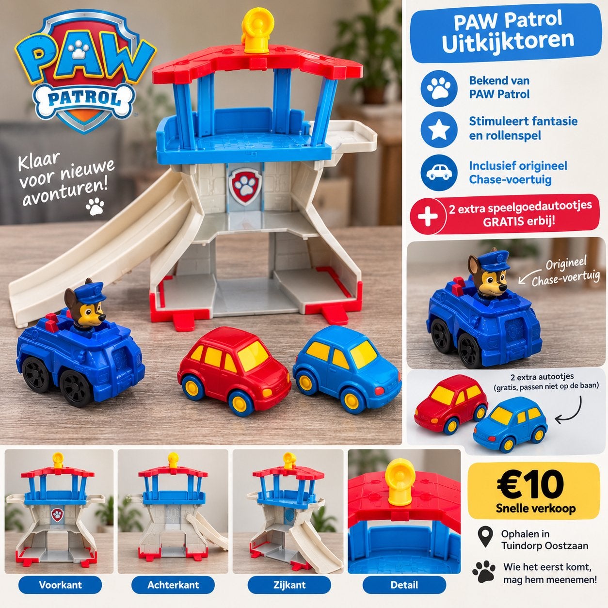 PAW Patrol uitkijktoren + 2 autootjes – €10, Ophalen of Verzenden, Gebruikt, Handmatig, Overige merken