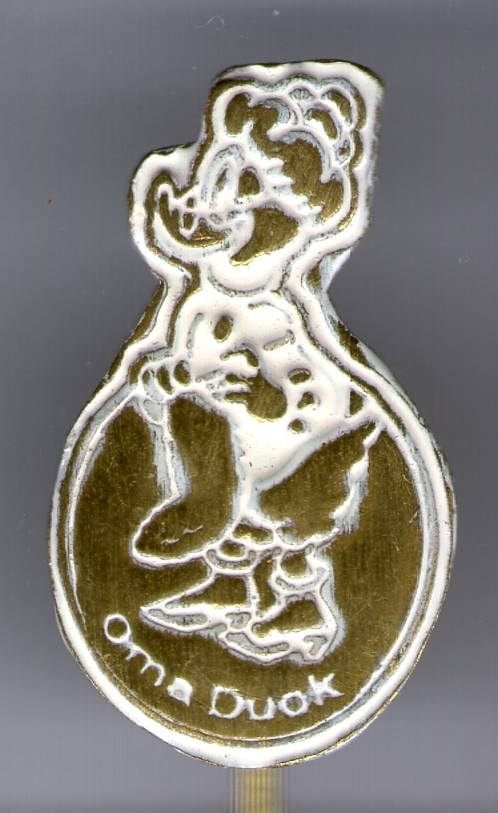 Oma Duck wit op koper stripfiguurtje speldje ( R_118a), Verzamelen, Verzenden, Nieuw, Figuurtje, Speldje of Pin