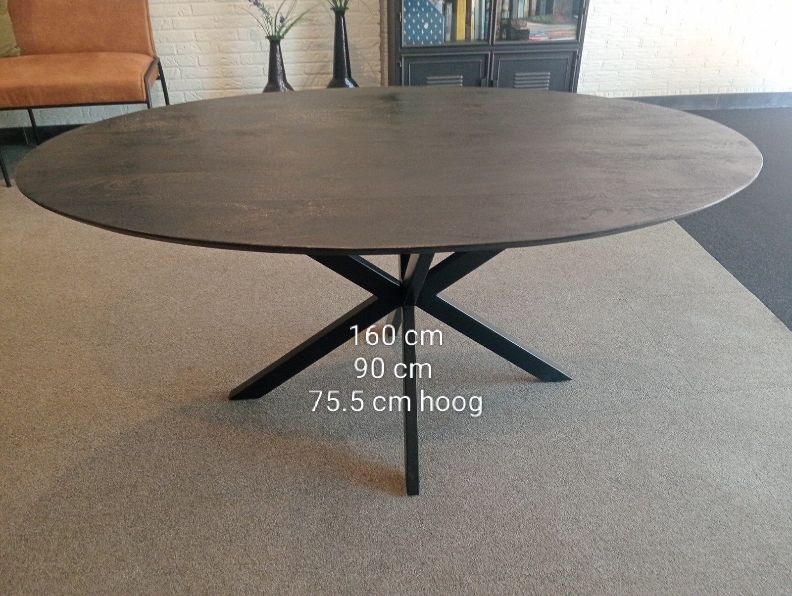 Ovale zwarte eettafel, Ophalen, 50 tot 100 cm, 150 tot 200 cm, Ovaal