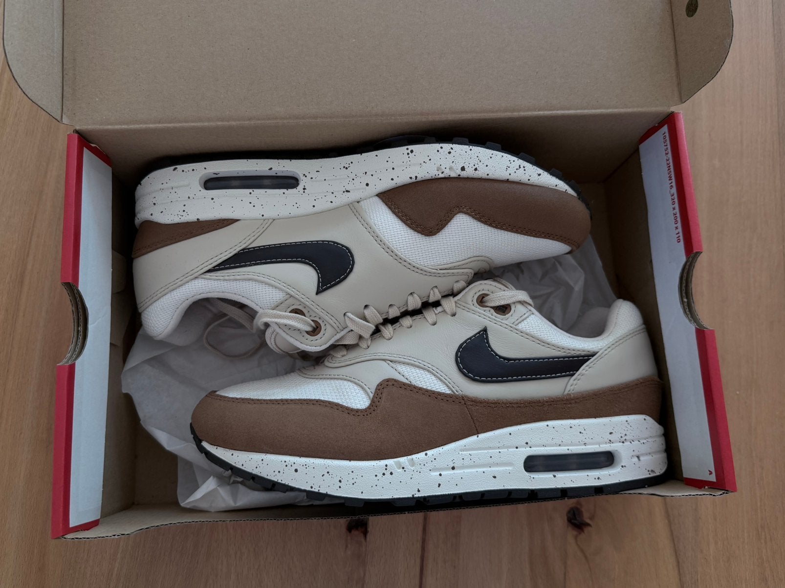 Nike airmax 1 Velvet Brown/Sail-Light British Tan-Sanddrift, Ophalen, Bruin, Nieuw, Sneakers of Gympen