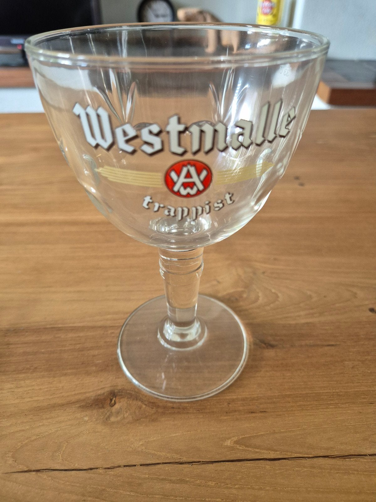 Vintage Westmalle Trappist bierglas – oude kelk met AW-logo, Ophalen, Glas of Glazen, Overige merken, Overige stijlen