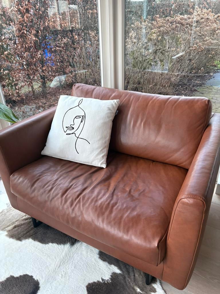 Leren love seat, Ophalen, Eenpersoons, 75 tot 100 cm, Zo goed als nieuw