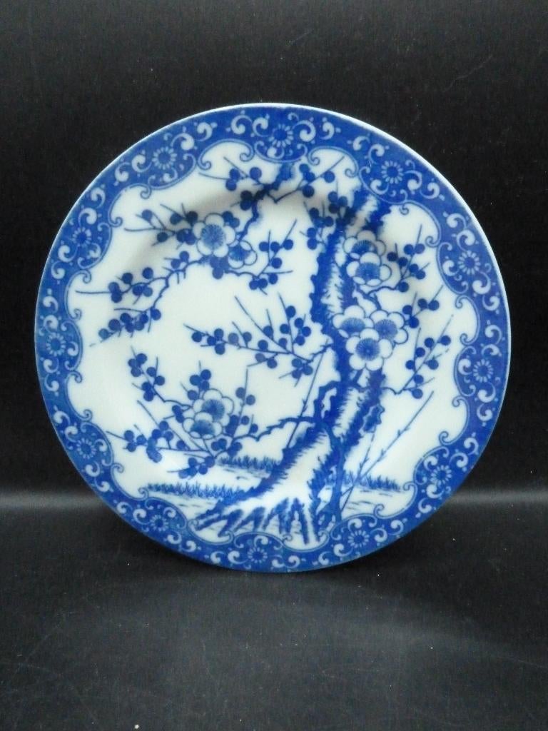 Vintage Japans blauw wit bordje kersenbloesem, Ophalen