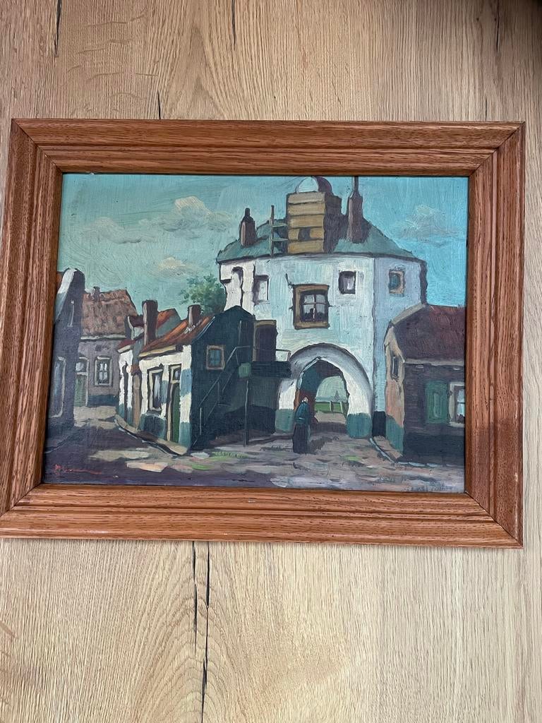 Olieverfschilderij Vispoort Harderwijk - Herman Donkelaar, Antiek en Kunst, Kunst | Schilderijen | Klassiek, Ophalen of Verzenden