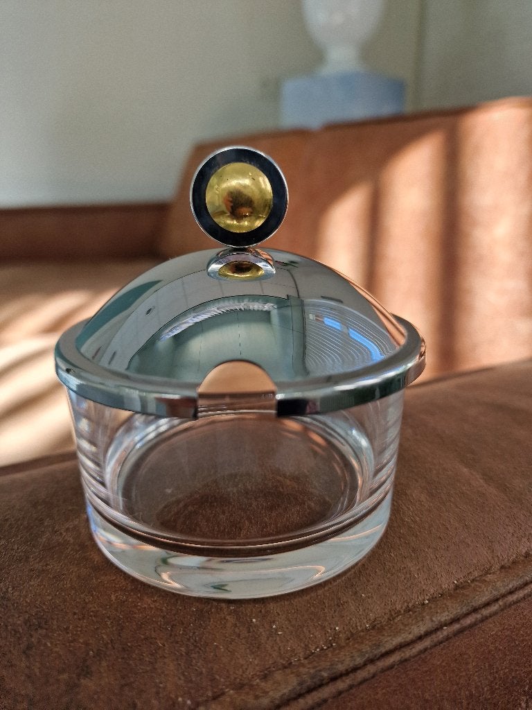 Vintage jampot/parmezaan pot glas verzilverd Hollywood, Ophalen of Verzenden