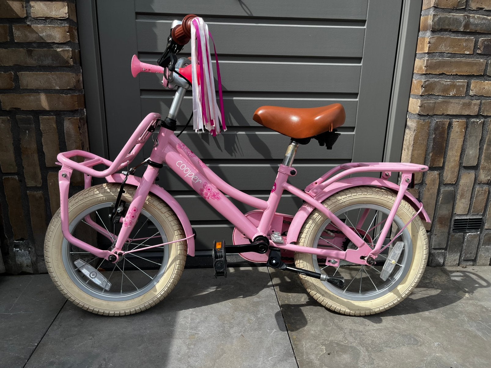 Supersuper Kinderfiets Cooper 12 inch Roze, Ophalen, Terugtraprem, 14 inch of minder, Handrem