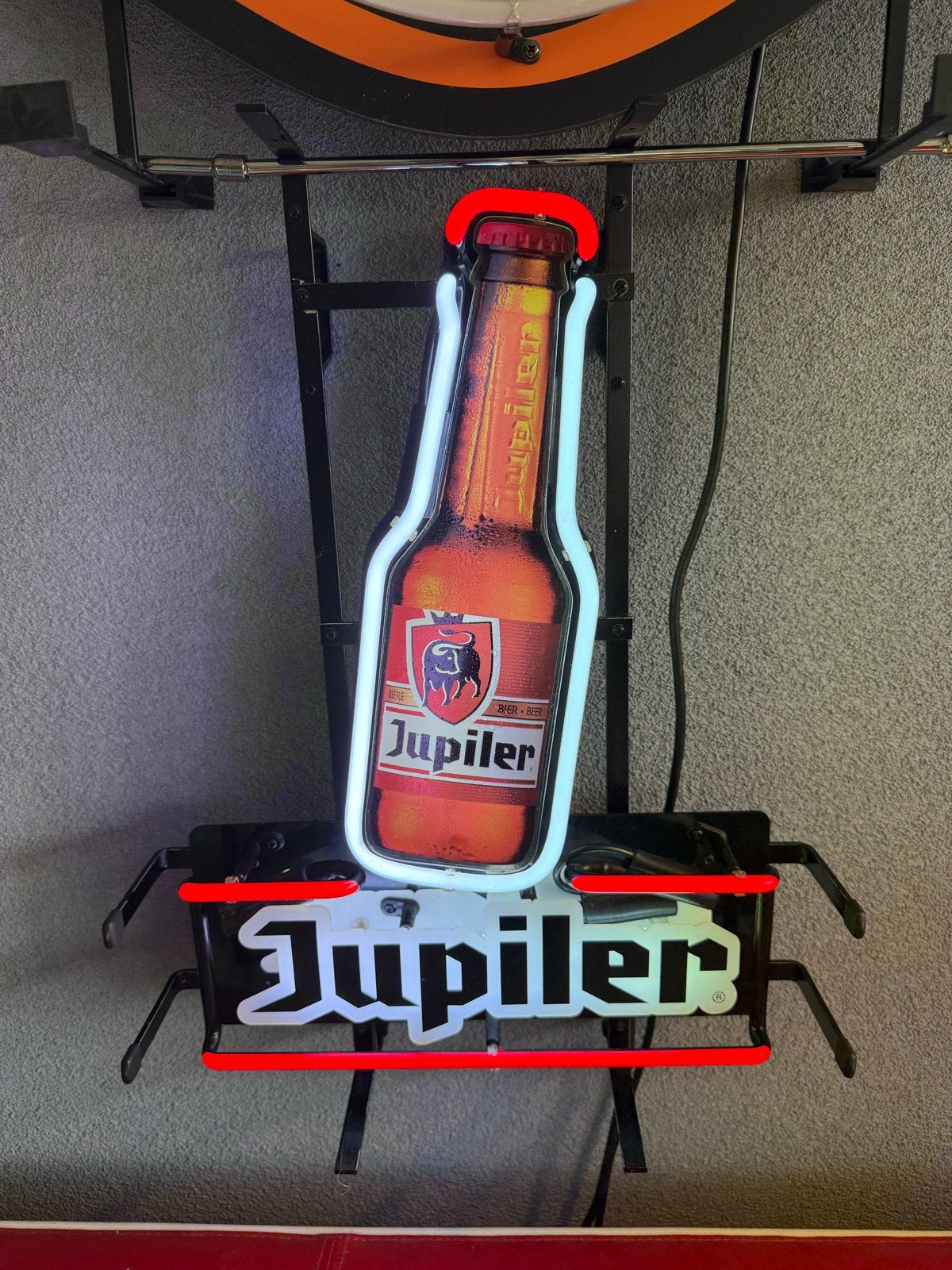 Jupiler Neon Reclamebord - Fles en Logo, Verzamelen, Ophalen of Verzenden, Gebruikt, Reclamebord, Plaat of Schild, Jupiler